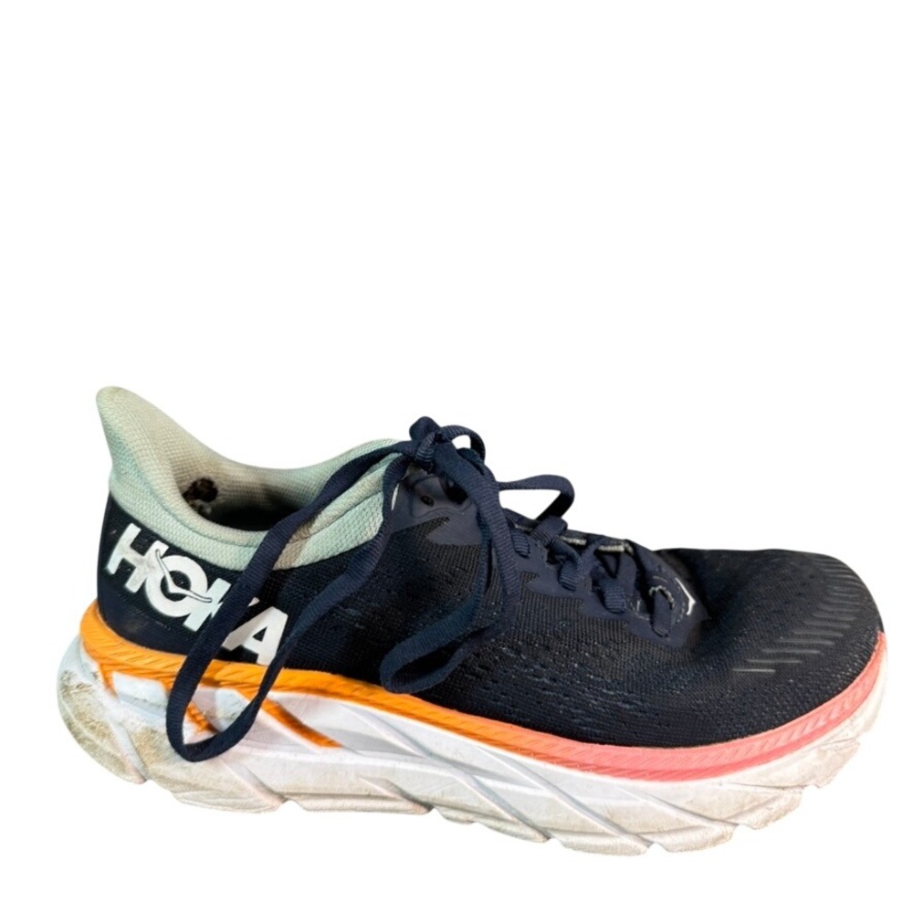 Hoka One One Clifton 7 Navy Blue Orange Pink Running Shoes Women's 5.5